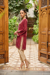 DA-1862 MAROON EMBROIDERED KURTA